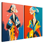 Lámina modular sobre lienzo Collage de una mujer con un abrigo de colores vivos
