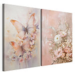 Lámina modular sobre lienzo Dos cuadros de flores y mariposas