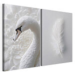 Lámina modular sobre lienzo Una pluma blanca y un cisne