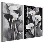 Lámina modular sobre lienzo Elegancia floral abstracta en blanco y negro