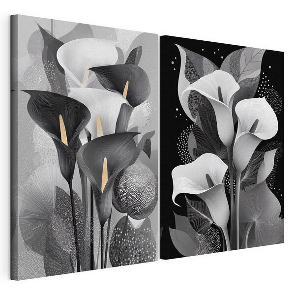 Elegancia floral abstracta en blanco y negro Lámina modular sobre lienzo Elegancia floral abstracta en blanco y negro