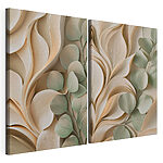Lámina modular sobre lienzo Formaciones de hojas en tonos pastel, dispuestas en capas y de aspecto sereno