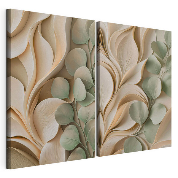 Lámina modular sobre lienzo Formaciones de hojas en tonos pastel, dispuestas en capas y de aspecto sereno