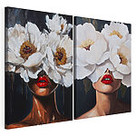 Lámina modular sobre lienzo Cuadro de una mujer con flores sobre los ojos