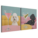 Lámina modular sobre lienzo Un perro sentado en una mesa con una copa de martini