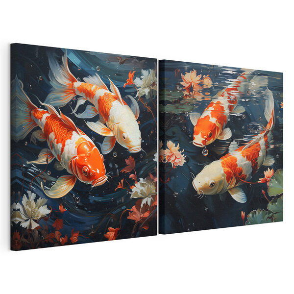 Lámina modular sobre lienzo Collage de un par de peces nadando en el agua