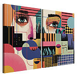 Lámina modular sobre lienzo Obra de arte a todo color que representa el rostro de una mujer
