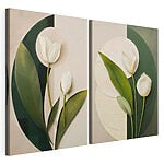 Lámina modular sobre lienzo Collage de flores blancas y hojas verdes