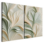 Lámina modular sobre lienzo Collage con un diseño floral en blanco y verde
