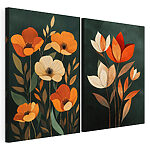 Lámina modular sobre lienzo Cuadro de flores sobre fondo negro